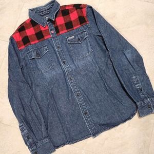 Penfield Trailwear Mens S Small Button Down Denim Flannel Buffalo Shirt Shacket